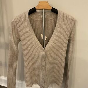 Women's Beige Ribbed Shimmer Sweater